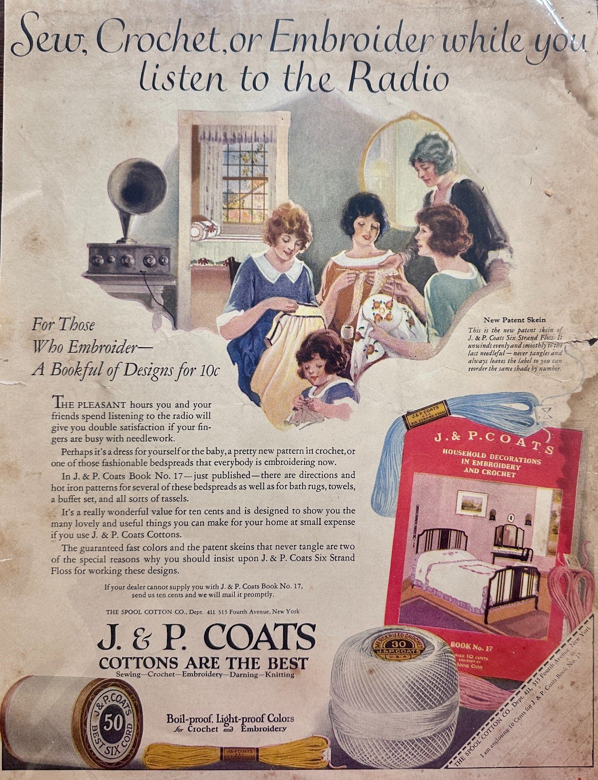 1922 – Original J&P Coats Embroidery & Crochet Floss Early Advertisment #95