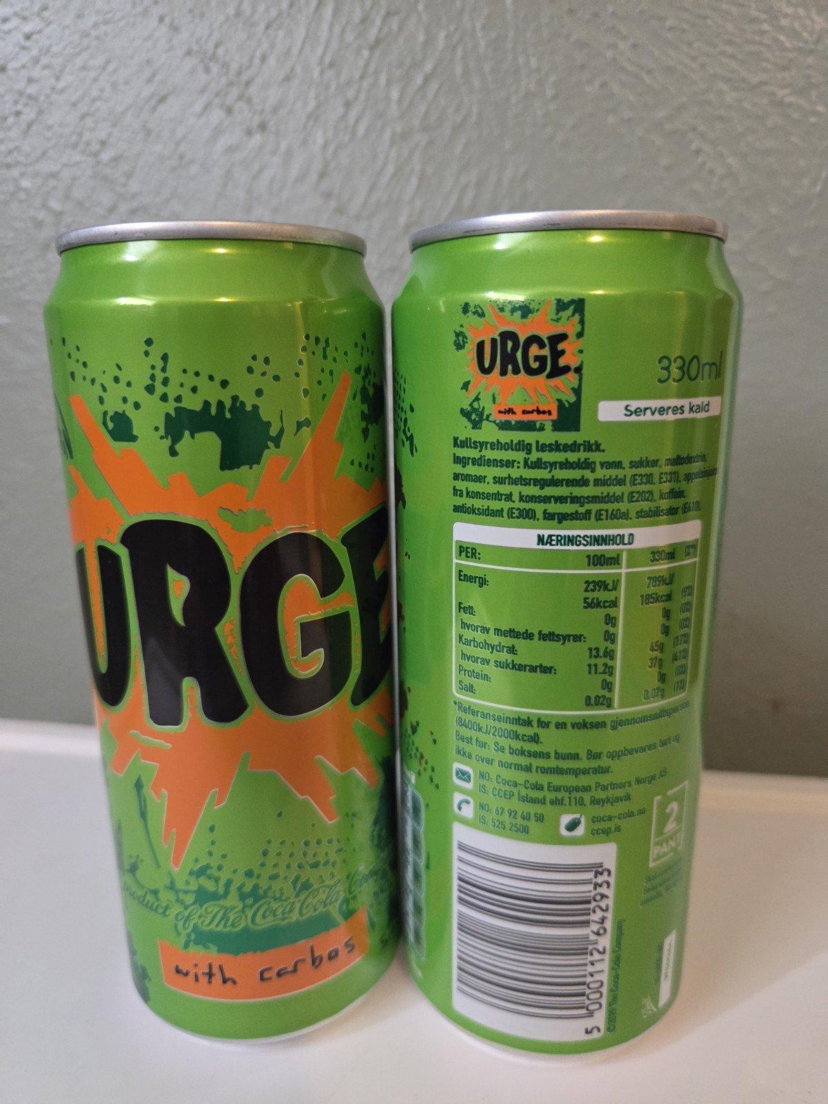 Urge Soda (Surge Norway) 330ml Cans – 2 Pack –Norway Import – Ships from Texas
