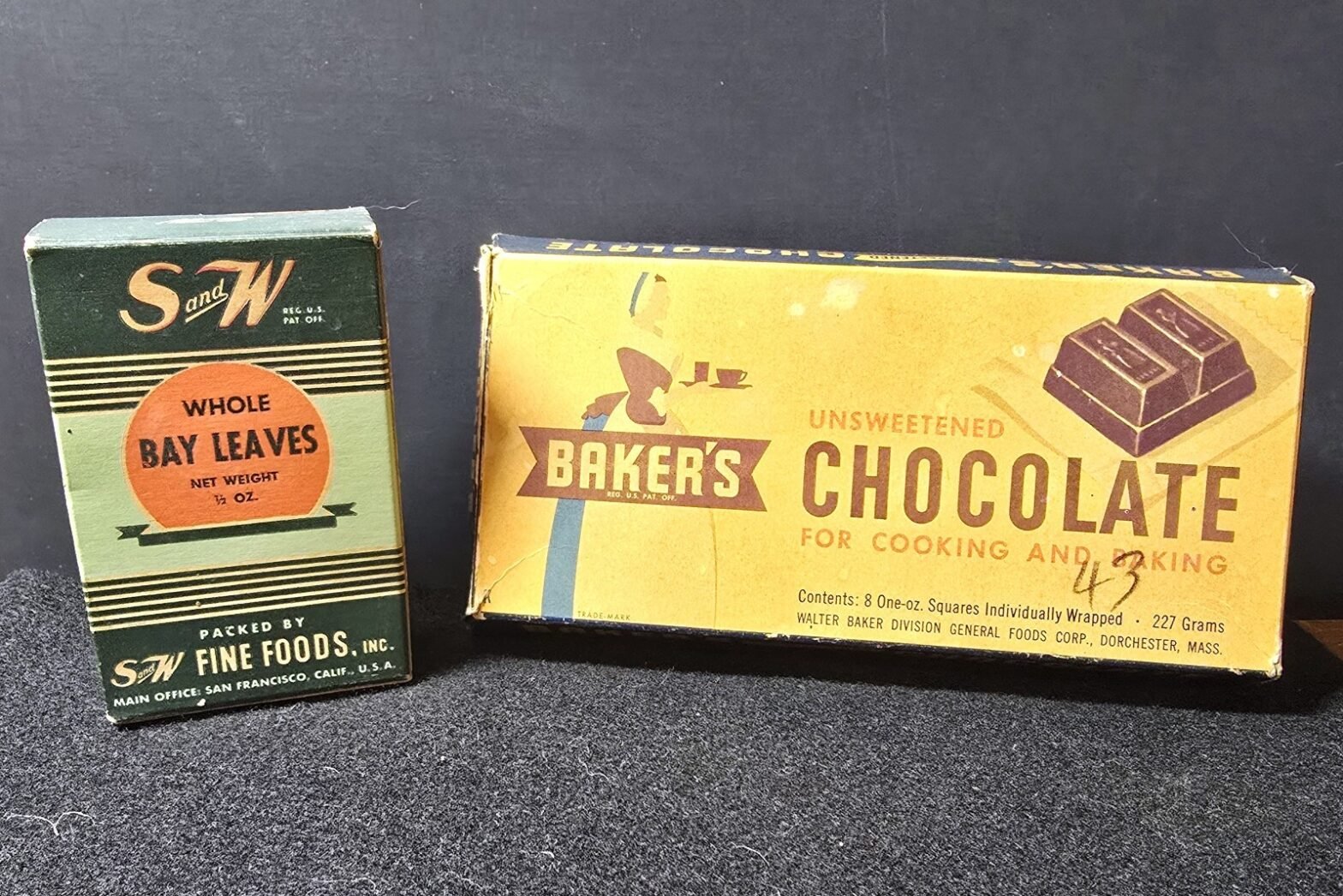 Vintage Food Packaging Baker’s Unsweetened Chocolate & S&W Whole Bay Leaves